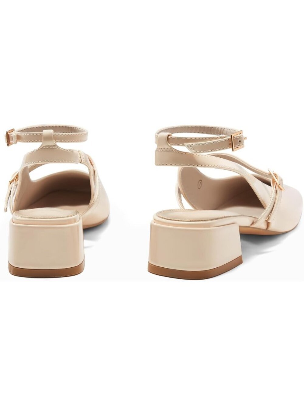 Women's Beige Mary Jane Chunky Low Heel Closed Square Toe Ankle Strap Pump Shoes - Picture 6 of 6